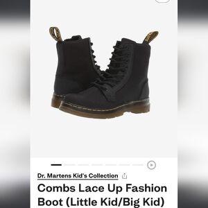 NWOT Dr. Martens Black Combs Lace-Up Boots for Kids- Unisex Size 9